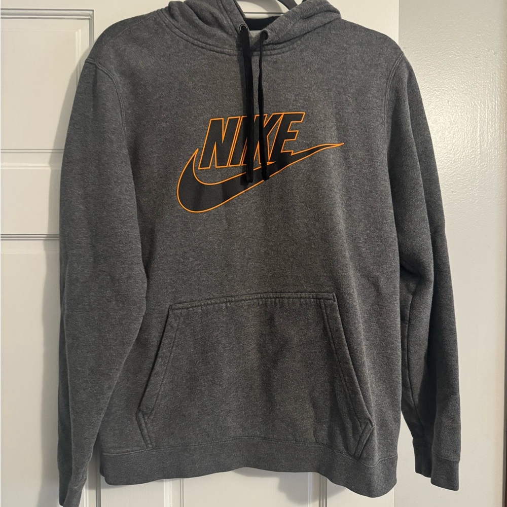 Nike Charcoal Hoodie with Orange Logo